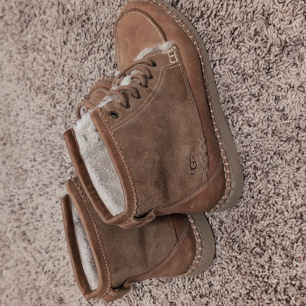 UGG Brown Ankle Boots with White Accents - Picture 3 of 4